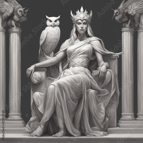 ancient greek goddess athena seated on a throne, generative ai photo