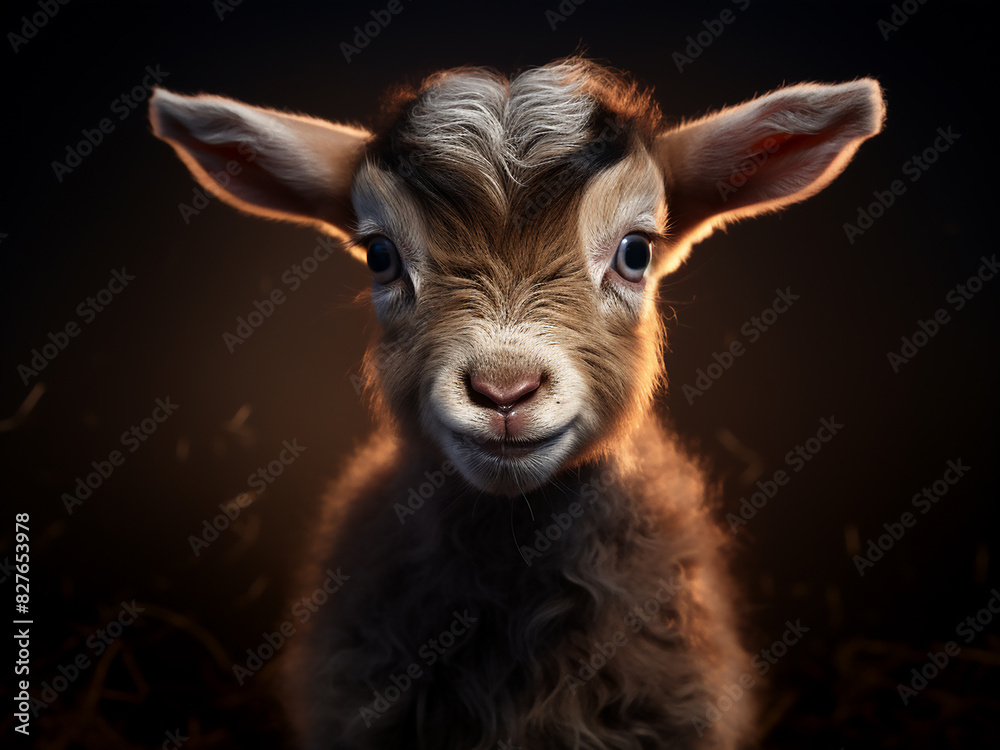 Through artificial intelligence, a curious goat kid's gaze captivates the camera Through artificial intelligence, a curious goat kid's gaze captivates the camera