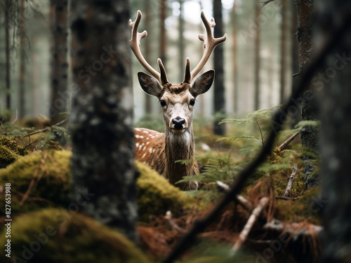In the Swedish countryside, a curious deer approaches closely, exuding curiosity