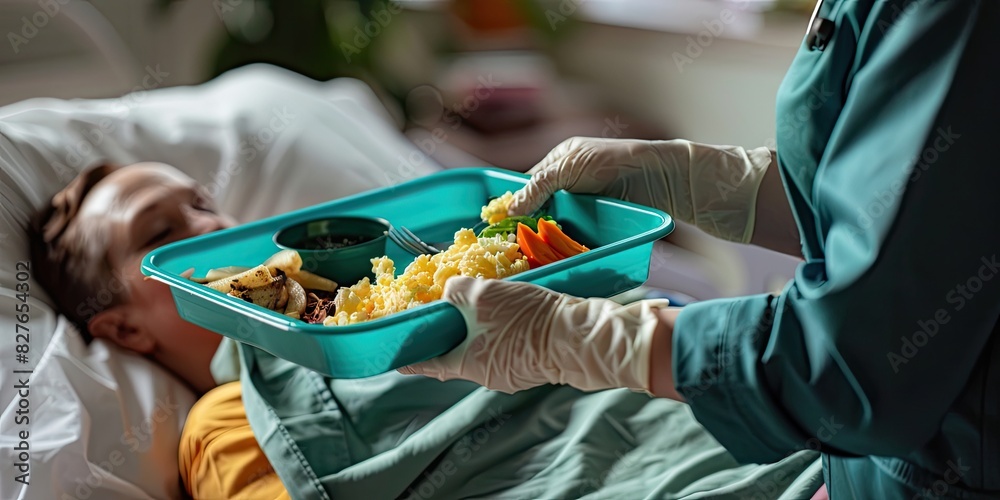 Nurse Serving Food to Recovering Patient. Nurse Serving Food to Recovering Patient.