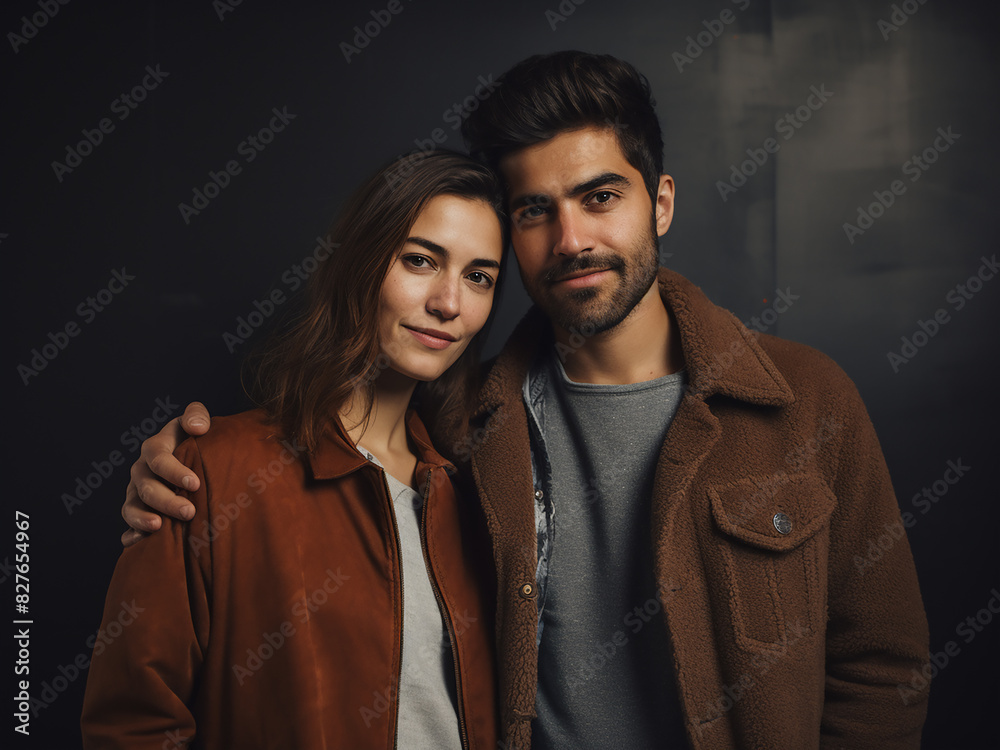 A modern, urban couple's portrait exudes happiness and style A modern, urban couple's portrait exudes happiness and style