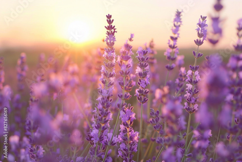 Serene Lavender Field at Sunset with Central Text Space