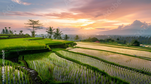 Newly Planted Rice Field with Wide Panoramic View