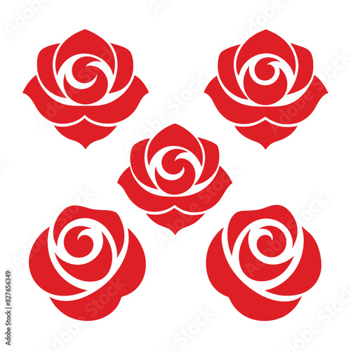 Set of rose flower vector icon on white background