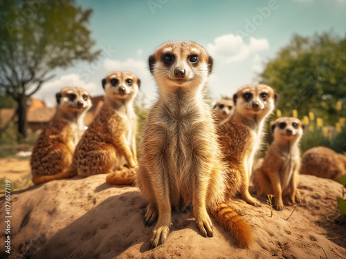Suricata suricatta meerkats, African natives, part of mongoose family photo