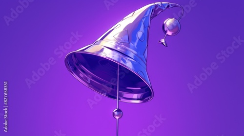 A cartoon render of a silver jester s hat suspended against a vibrant purple backdrop photo
