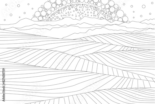 coloring book page for adults and children. sunset in mountain l © Aloksa