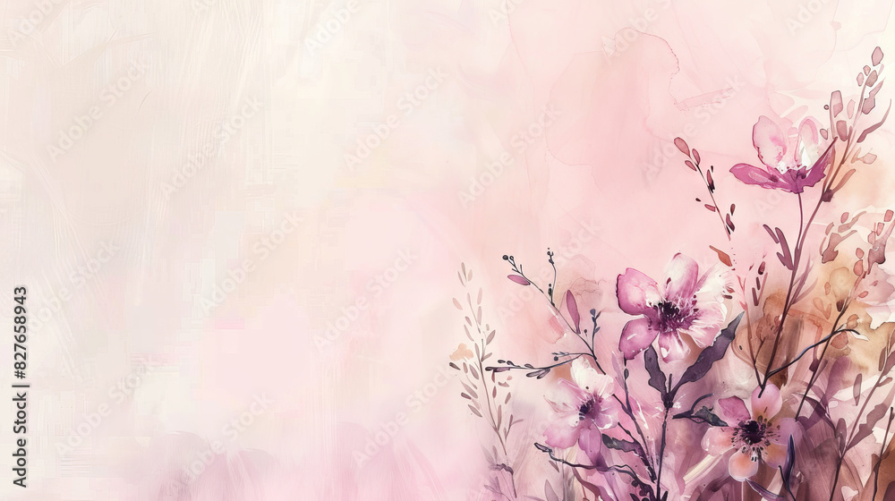 painting watercolor flower background illustration floral nature. pink flower background for greeting cards weddings or birthdays. Flowers on a dark background. Copy space.