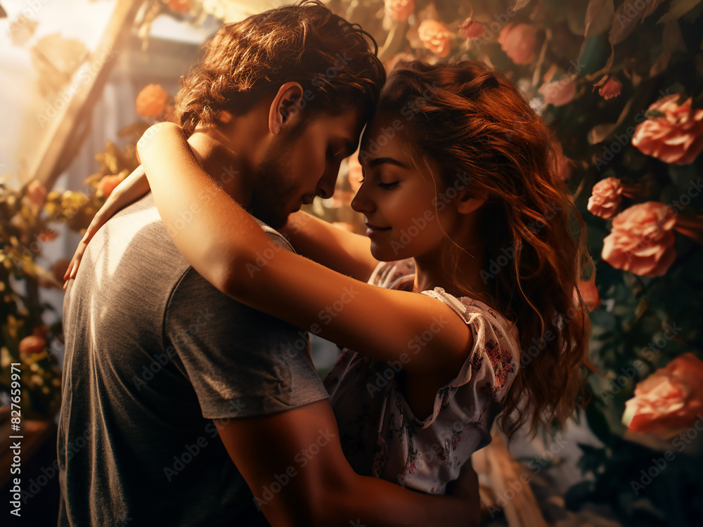 Passionate embrace between two girls amidst summer love