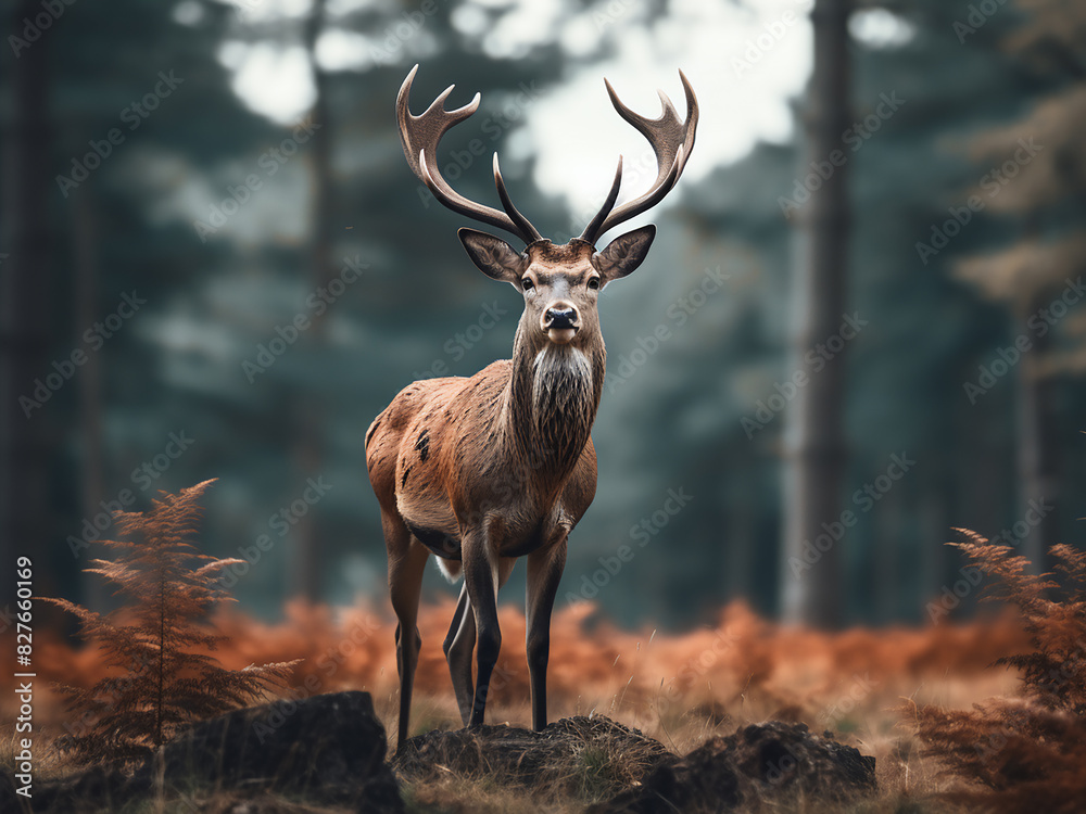 Fototapeta premium Majestic deer roams freely in its natural habitat