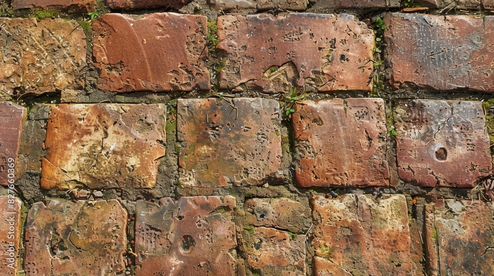 Brick wall with moss, blending natures textures with manmade structures Brick wall with moss, blending natures textures with manmade structures