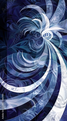A mesmerizing swirl of blue and white colors dances across this abstract background