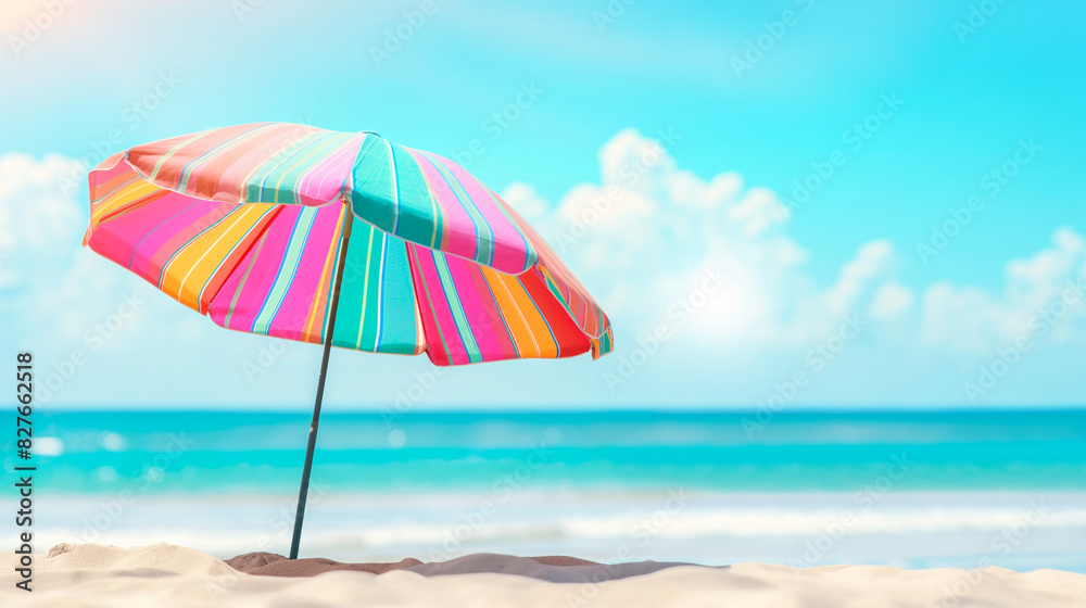 Colorful Beach Umbrella by the Seashore