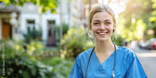 Fototapeta Naklejka Na Ścianę i Meble -  young nurse in the park