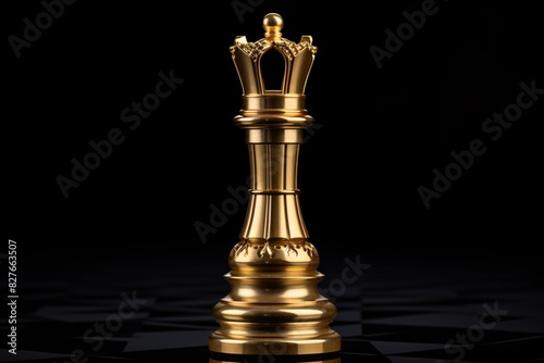 a gold chess piece on a black surface