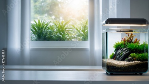 Tranquil Home Aquarium with Lush Aquatic Plants and Vibrant Fis photo