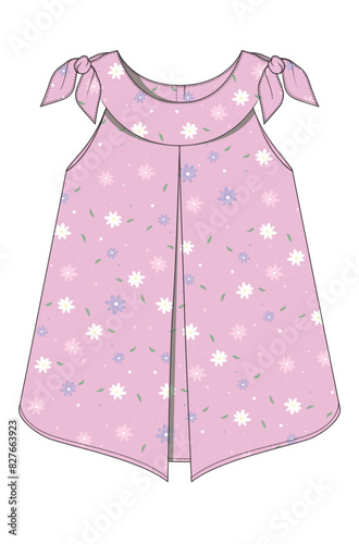 Baby girls kid wear frock dress with all over print bow tie and lapel
