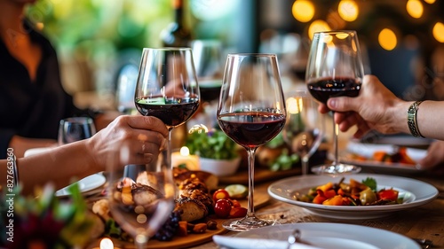 restaurant food on the table a glass of wine. selective focus. Generative AI,
