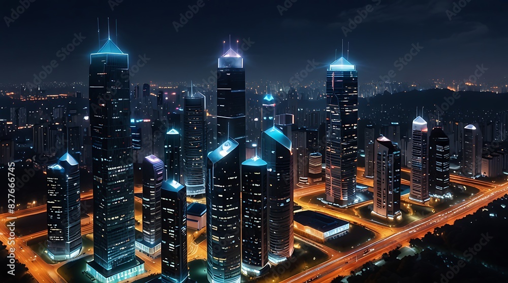 custom made wallpaper toronto digitalfuturistic city with skyscrapers and a network of glowing lines connecting them