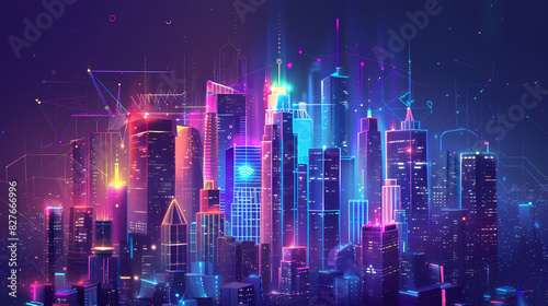 Concept Smart city for web page, banner, presentation, social media. Smart city concept with different icon and elements. city design technology for living. © ak159715