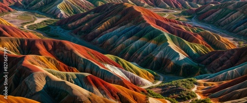 View of vibrant colorful mountains in Zhangye Danxia National Geological Park photo