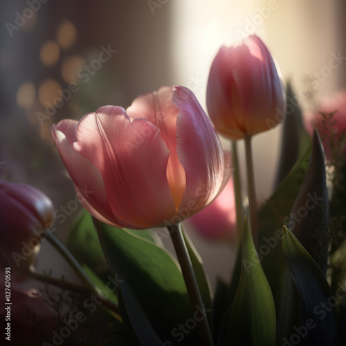 a bunch of pink tulipps photo