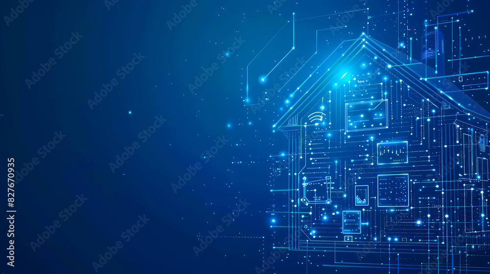 Home automation system concept.Smart home control.Internet of things technology of home automation system.Internet of things (IOT) illustration with icons of house and appliances. Home automation system concept.Smart home control.Internet of things technology of home automation system.Internet of things (IOT) illustration with icons of house and appliances.