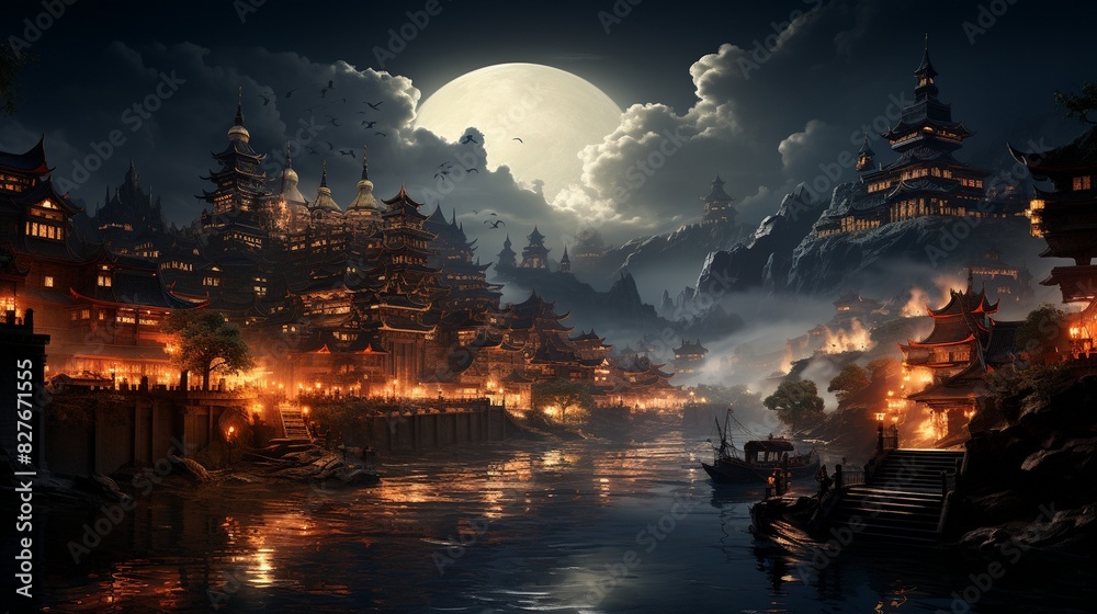 Chinese style fantasy scenes. Chinese style fantasy scenes.