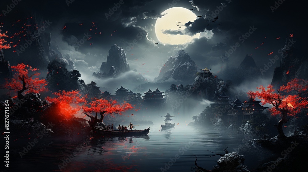 Fototapeta premium Chinese style fantasy scenes.