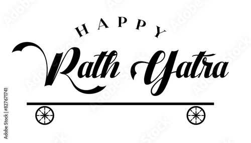 Happy Rath Yatra lettering lord jagannath hindu festival vector illustration.