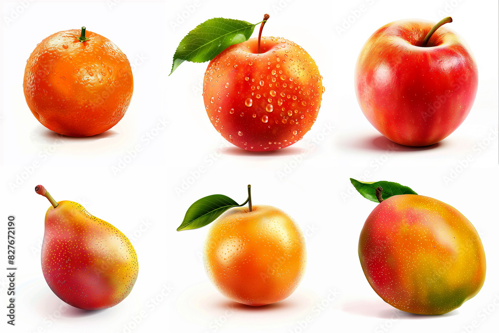 Group of fresh fruits with water drops Group of fresh fruits with water drops
