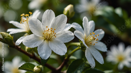 Beautiful blossoming branch of jasmine in garden