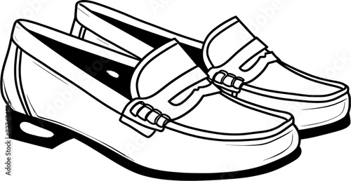 Vintage Lady Woman Loafers Footwear Oxford shoes in Hand-drawn Style
