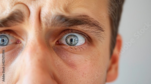 A woman with long eyelashes and blue eyes is looking at the camera with a frown