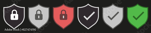 Blocking and distraction. Flat color design. Shield with a lock. Security symbol icons.