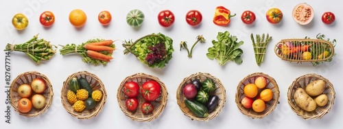 Vibrant Organic Harvest: AI-Generated Illustration of a Variety of Organic Vegetables and Fruits in a Wicker Basket. Healthy Food, Active Lifestyle, Green Eating. 4K HD Wallpaper. Background.