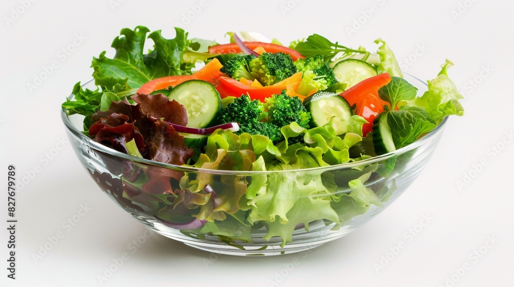 Fresh vegetable salad in glass bowl on white background Fresh vegetable salad in glass bowl on white background