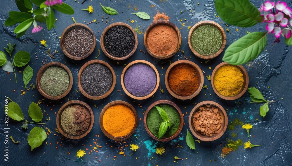 Vibrant Superfoods and Spices Flat Lay Vibrant Superfoods and Spices Flat Lay