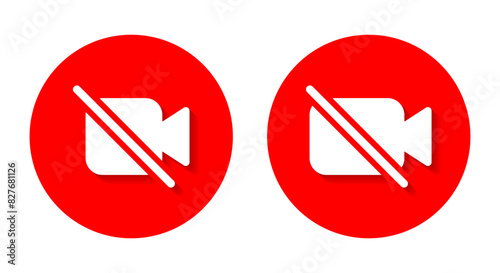 Video camera off icon with shadow. Social media mute call