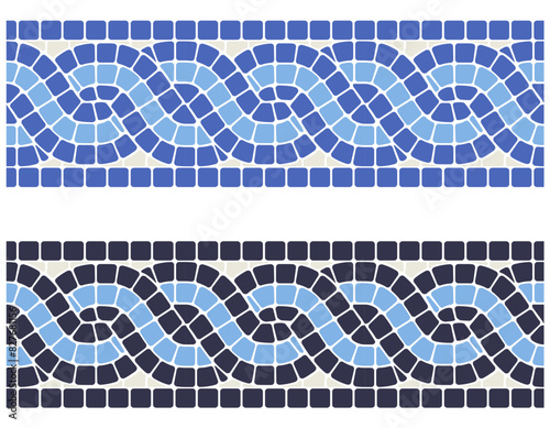 Interlacing mosaic braid, seamless pattern with interweaving tile lines, mosaic pigtails, vector