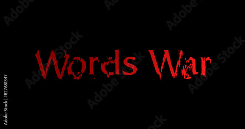 Words War Text Animation on Black Background 4K esay to use.