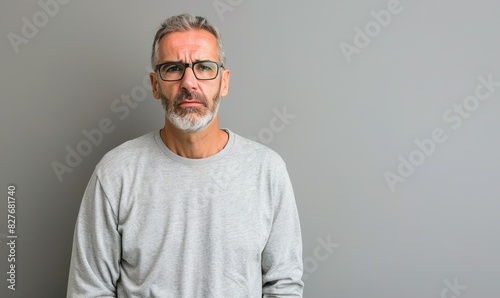 Middle age caucasian man isolated on a gray background with copy space © Falk