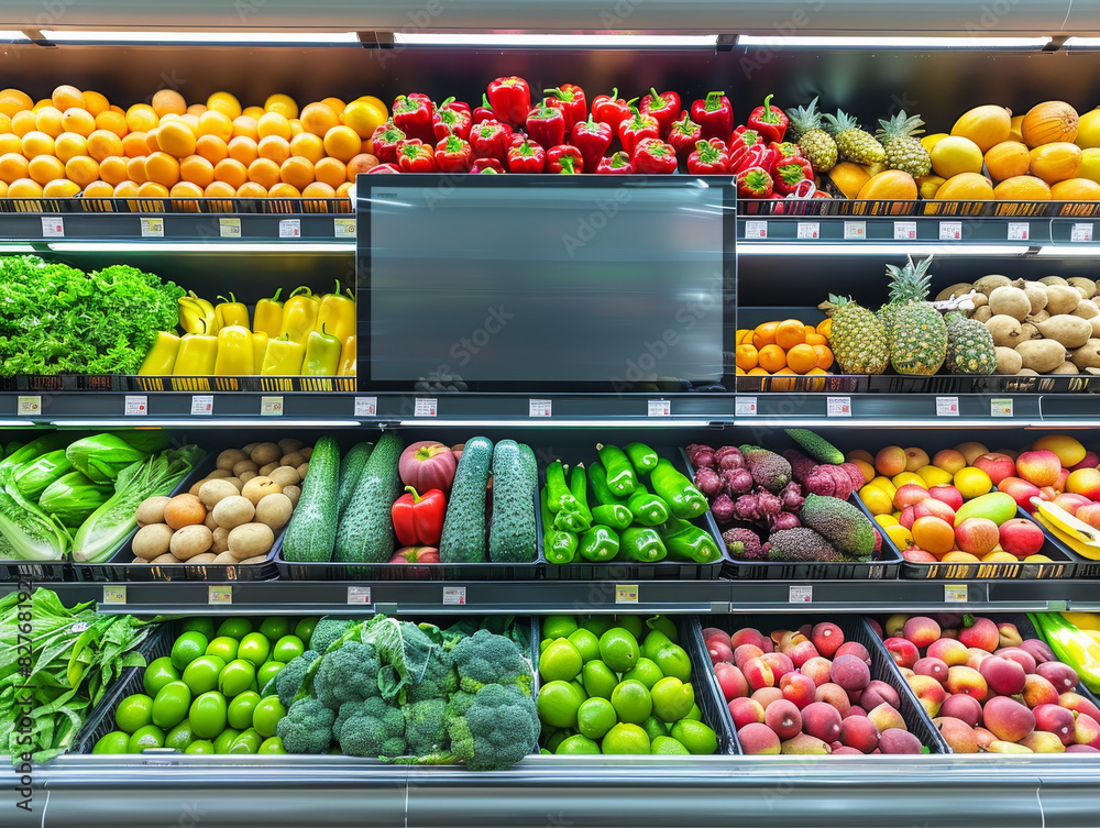 The grocery store is full of fresh fruits and vegetables. The grocery store is full of fresh fruits and vegetables.