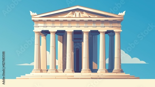 Flat 2d illustration of a classical architectural building featuring iconic columns reminiscent of a bank museum or library Easily editable and customizable this design showcases the timele
