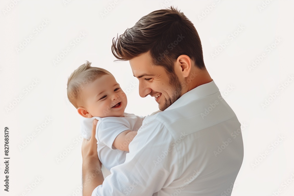 Young father with beautiful little baby in his arms Young father with beautiful little baby in his arms