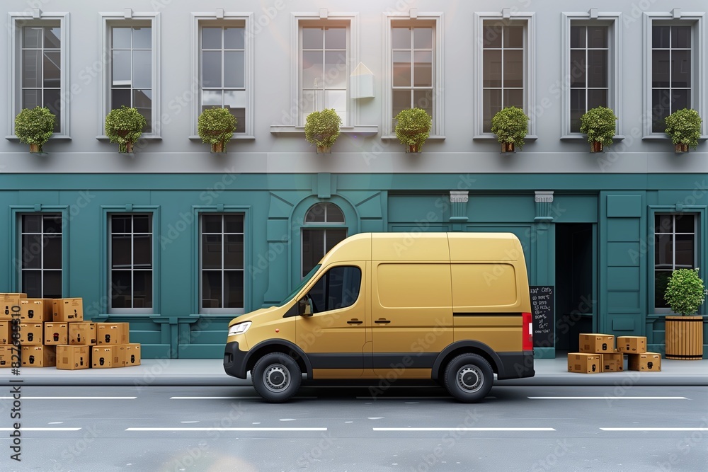 delivery or movers service van with cardboard boxes for fast delivery and logistic shipments concepts