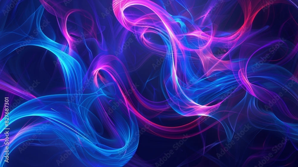 Abstract neon light trails in blue and pink on dark background Abstract neon light trails in blue and pink on dark background
