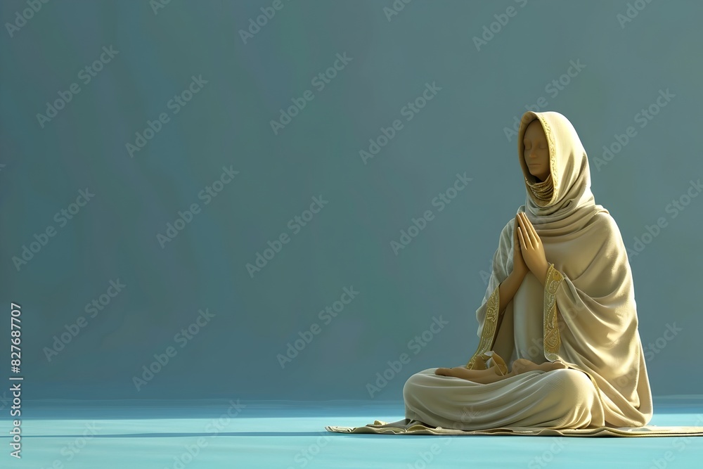 3D Cartoon Style Rendering of a Middle Eastern Person in Meditative Serenity with Gold-Trimmed Sari 3D Cartoon Style Rendering of a Middle Eastern Person in Meditative Serenity with Gold-Trimmed Sari