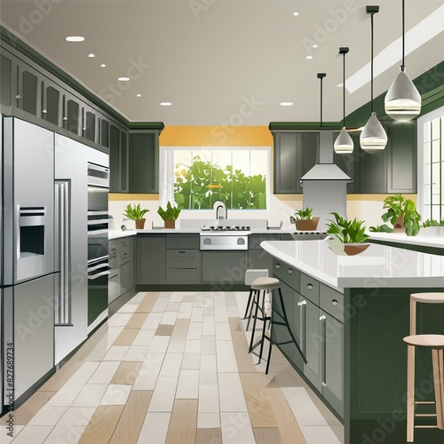 modern kitchen interior with table, modern kitchen interior with kitchen, Ai Generate 