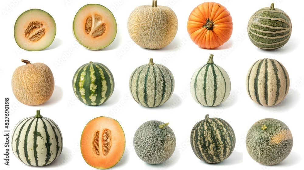 Collection of Cantaloupe isolated whitte background Collection of Cantaloupe isolated whitte background